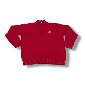 Ralph Lauren Women’s Size L Red Crest Embroidered 1/4 Zip 100% Cotton Sweater